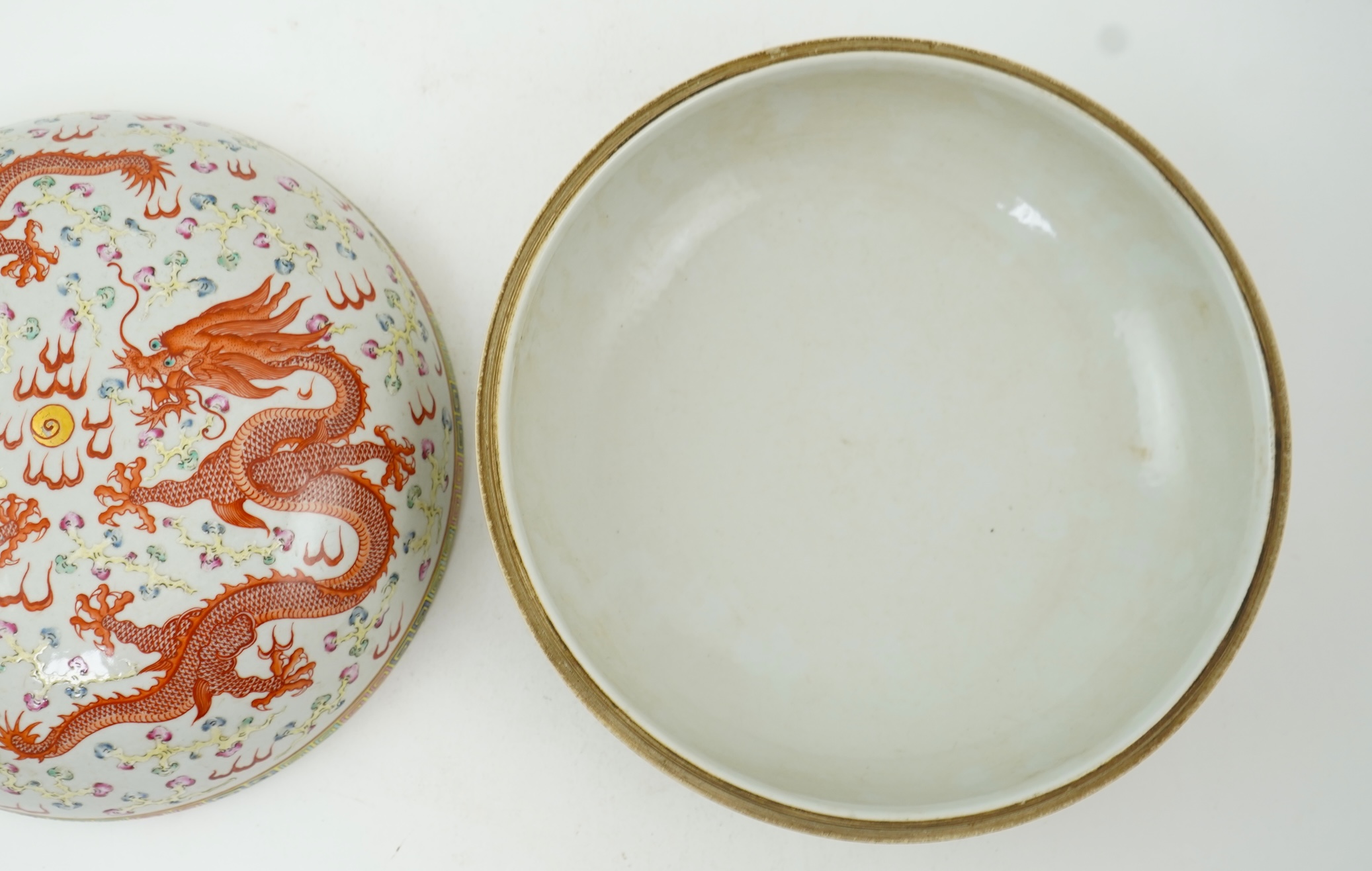 A Chinese enamelled porcelain ‘dragon’ box and cover, Guangxu mark